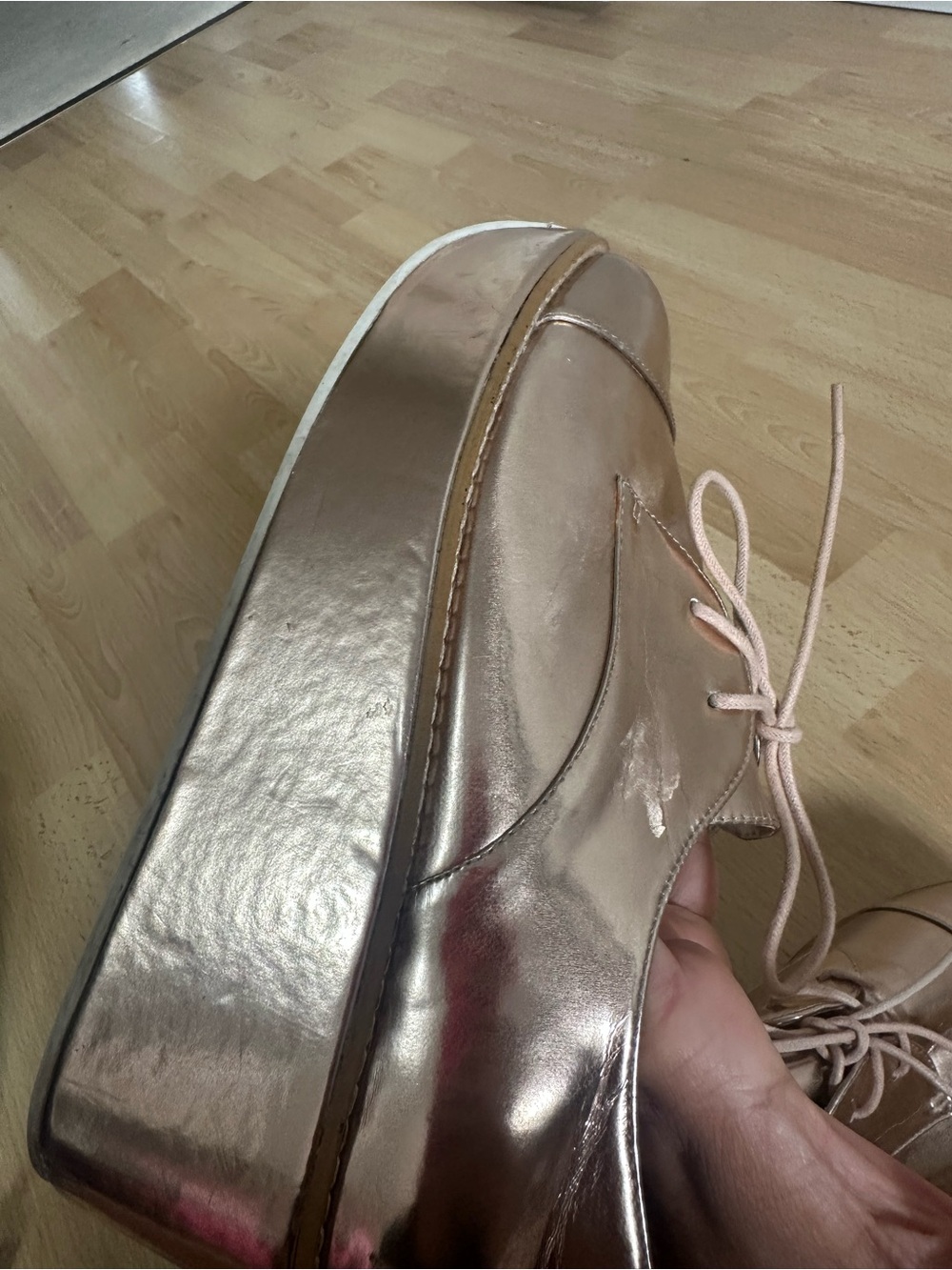 ALDO Rose Gold Metallic Platform Oxford Shoes Women’s US 9 EU 40 Lace-Up - Picture 12 of 16
